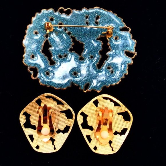 Vintage Multicolor Flower Brooch & Clip-On Earring - Picture 3 of 7